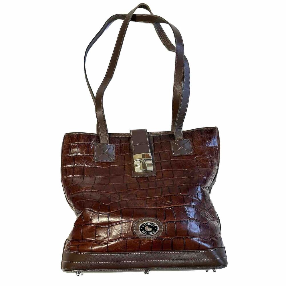 Dooney And Bourke Vintage Handbag Tote Embossed Leather Brown